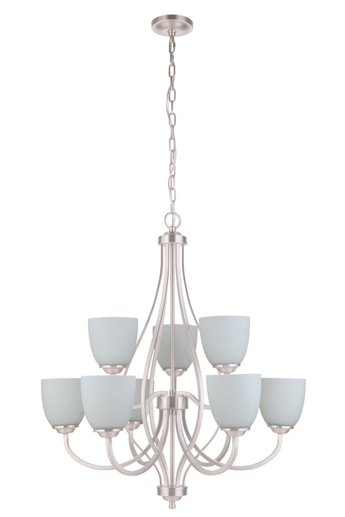 Craftmade Serene 9 Light Chandelier in Brushed Polished Nickel Finish Model: 49929-BNK-WG