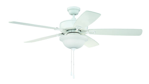 Craftmade Twist N Click 1 Light 52 Inch Fan With Blades & LED Light Kit (Express Install) in White Finish Model: TCE52W5C1-C