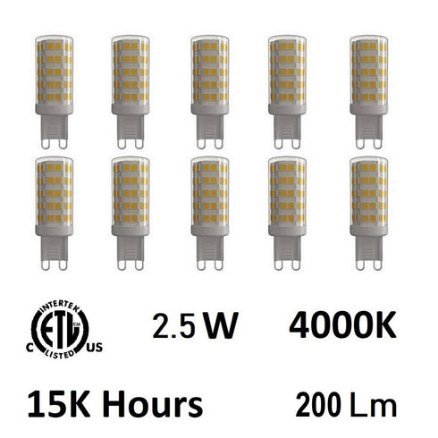 CWI Lighting 2.5 Watt G9 LED Bulb 4000K (Set of 10) in Clear Finish Model: G9K4000-10