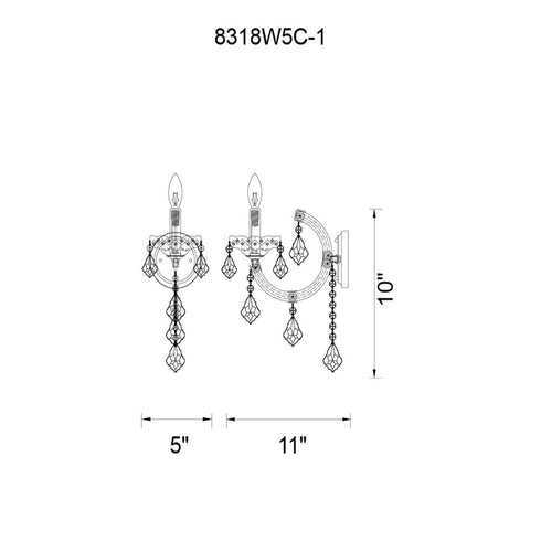 CWI Lighting Maria Theresa 1 Light Wall Sconce With in Chrome Finish Model: 8318W5C-1 (Clear)