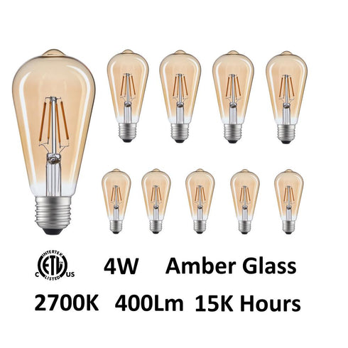 CWI Lighting ST19 Warm White 2700K LED 4 Watt Light Bulb (Set of 10) in Amber Finish Model: ST19K2700W4-10