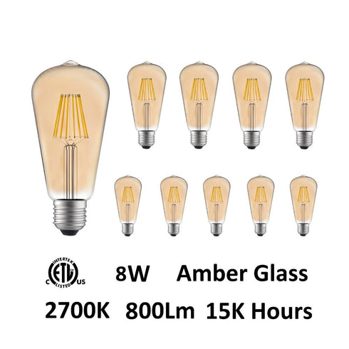 CWI Lighting ST19 Warm White 2700K LED 8 Watt Light Bulb (Set of 10) in Amber Finish Model: ST19K2700W8-10