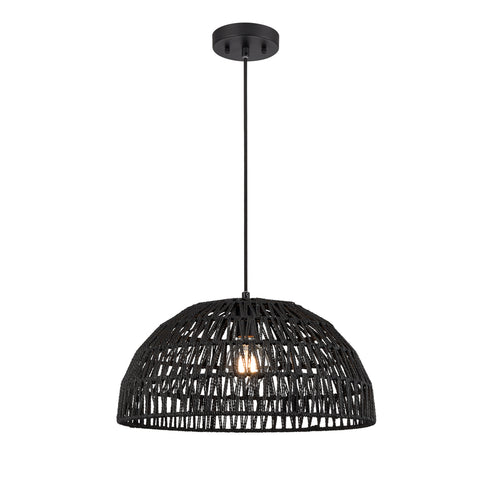 DVI Lighting 1 Light LAC DU BONNET 18 Inch PENDANT in Black and Black Yarn Finish Model: DVP44208BK-BY