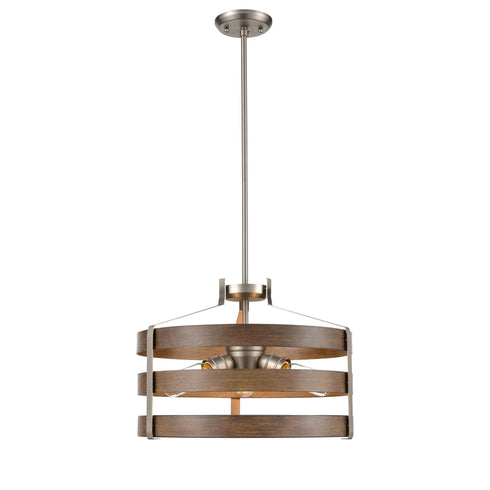 DVI Lighting 3 Light FORT GARRY 3 Light PENDANT in Buffed Nickel and Barnwood on Metal Finish Model: DVP41820BN+BAW