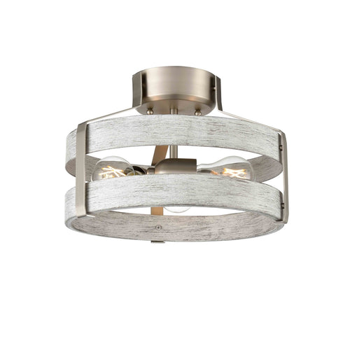 DVI Lighting 3 Light FORT GARRY 3 Light SEMI FLUSH in Buffed Nickel and Barnwood on Metal Finish Model: DVP41811BN+BAW