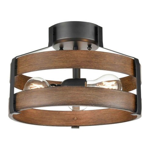 DVI Lighting 3 Light FORT GARRY 3 Light SEMI FLUSH in Buffed Nickel and Barnwood on Metal Finish Model: DVP41811BN+BAW