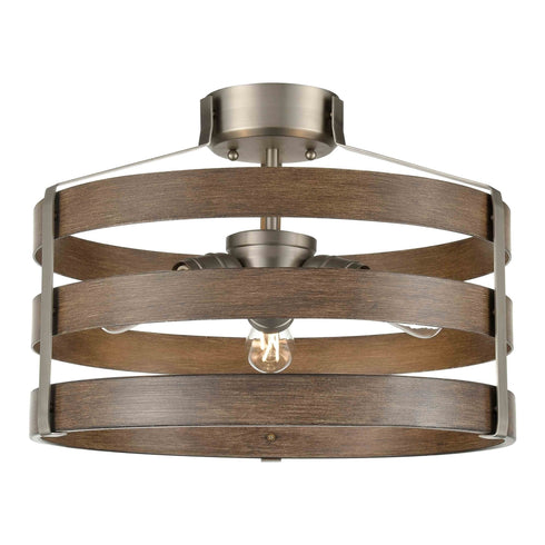 DVI Lighting 3 Light FORT GARRY 3 Light SEMI FLUSH in Buffed Nickel and Barnwood on Metal Finish Model: DVP41812BN+BAW