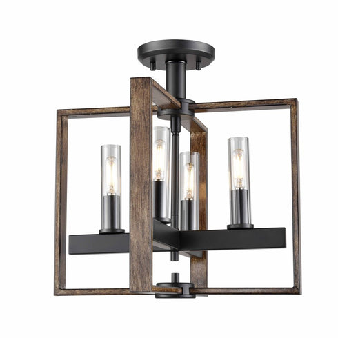 DVI Lighting 4 Light BLAIRMORE 4 Light SEMI FLUSH in Ironwood on Metal and Graphite Finish Model: DVP30211GR+IW-CL