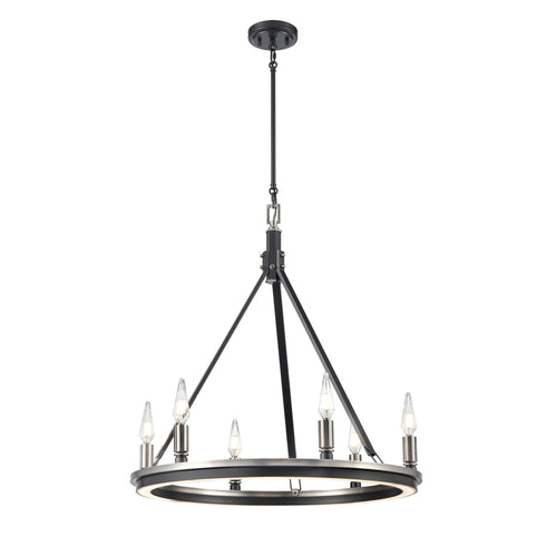 DVI Lighting Aletheia Hybrid 6 Light ALETHEIA Ø26 Inch CHANDELIER in Brass and Graphite Finish Model: DVP46326BR+GR-CCT