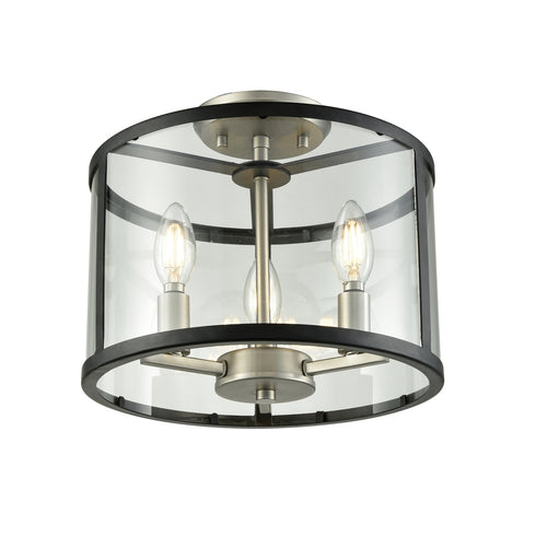 DVI Lighting Downtown 3 Light Semi Flush Mount in Buffed Nickel And Graphite Finish Model: DVP25411BN/GR-CL