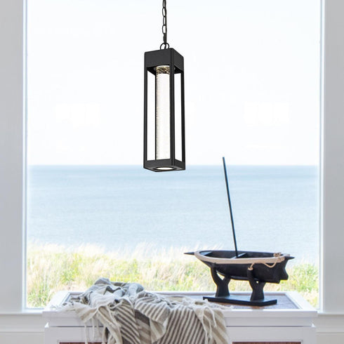 Elegant Lighting 1 Light Amaris 15 inch LED Outdoor Pendant in Black in Black and Clear Finish Model: OD604H15BK