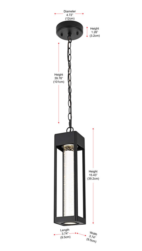 Elegant Lighting 1 Light Amaris 15 inch LED Outdoor Pendant in Black in Black and Clear Finish Model: OD604H15BK