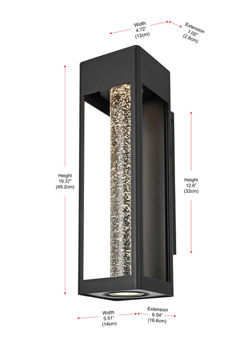 Elegant Lighting 1 Light Amaris 19 inch LED Outdoor Wall sconce in Black in Black and Clear Finish Model: OD604W19BK