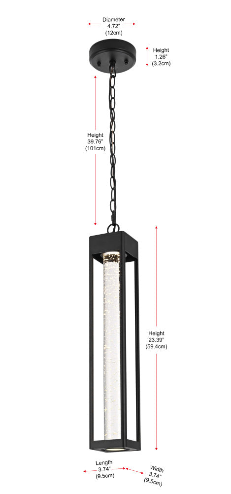 Elegant Lighting 1 Light Amaris 23 inch LED Outdoor Pendant in Black in Black and Clear Finish Model: OD604H23BK