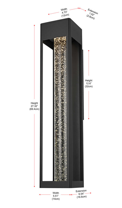 Elegant Lighting 1 Light Amaris 27 inch LED Outdoor Wall sconce in Black in Black and Clear Finish Model: OD604W27BK