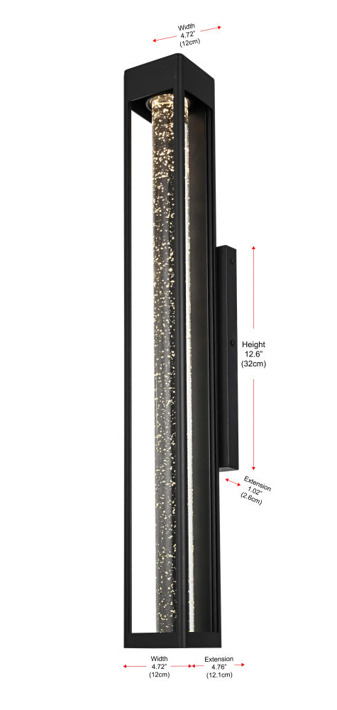 Elegant Lighting 1 Light Amaris 32 inch LED Outdoor Wall sconce in Black in Black and Clear Finish Model: OD604W32BK
