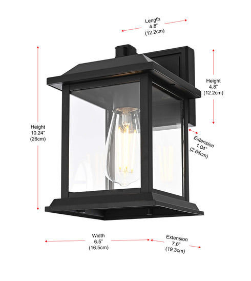 Elegant Lighting 1 Light Araceli 10 inch Outdoor Wall sconce in Black in Black and Clear Finish Model: OD611W10BK