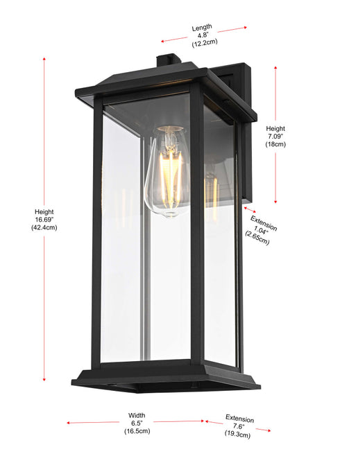 Elegant Lighting 1 Light Araceli 17 inch Outdoor Wall sconce in Black in Black and Clear Finish Model: OD611W17BK