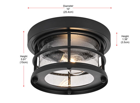 Elegant Lighting 1 Light Carla 10 inch Outdoor Flush Mount in Black in Black and Clear Finish Model: OD614F10BK