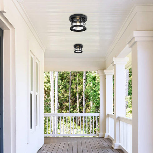 Elegant Lighting 1 Light Carla 8 inch Outdoor Flush Mount in Black in Black and Clear Finish Model: OD614F8BK