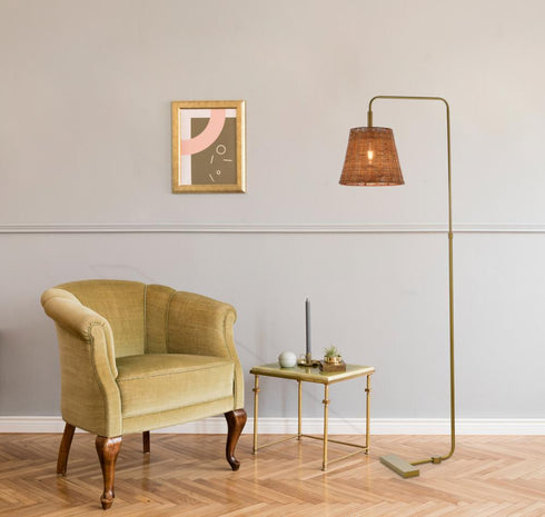 Elegant Lighting 1 Light Flos rattan bell shade floor lamp in brass Model: LD5102FL24BR