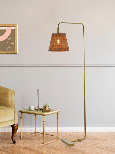 Elegant Lighting 1 Light Flos rattan bell shade floor lamp in brass Model: LD5102FL24BR