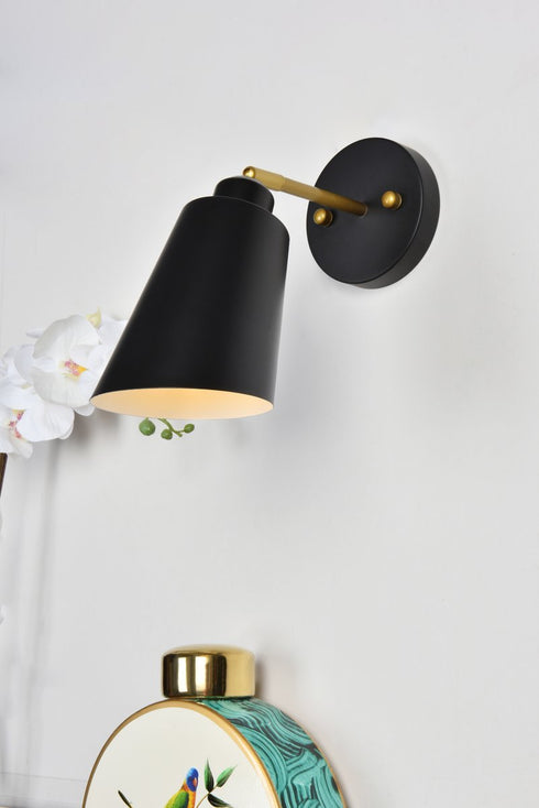 Elegant Lighting 1 Light Halycon 5 inch black and brass wall sconce Model: LD2354BK