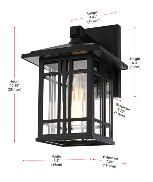 Elegant Lighting 1 Light Harley 10 inch Outdoor Wall sconce in Black in Black and Clear Finish Model: OD613W10BK