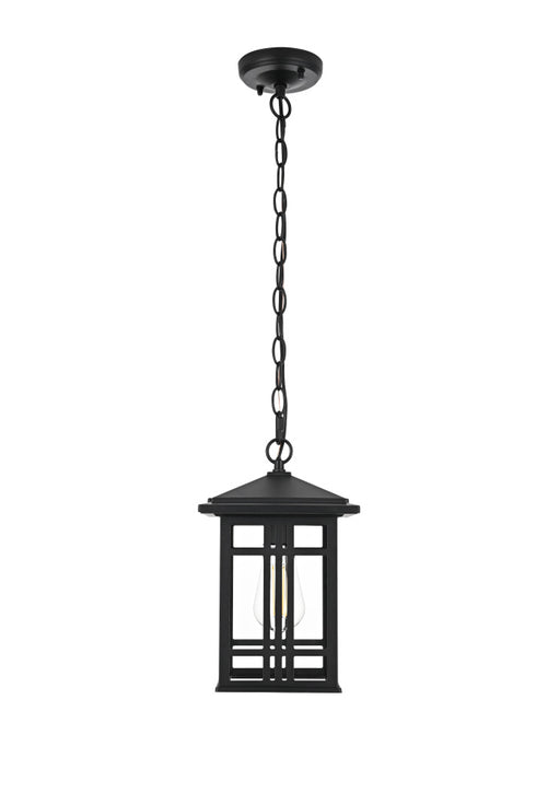 Elegant Lighting 1 Light Harley 12 inch Outdoor Pendant in Black in Black and Clear Finish Model: OD613H11BK