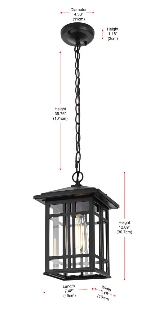 Elegant Lighting 1 Light Harley 12 inch Outdoor Pendant in Black in Black and Clear Finish Model: OD613H11BK