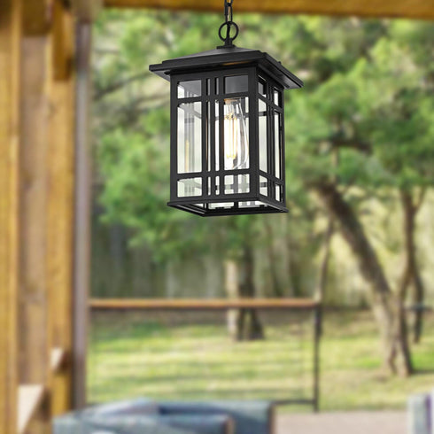 Elegant Lighting 1 Light Harley 12 inch Outdoor Pendant in Black in Black and Clear Finish Model: OD613H11BK