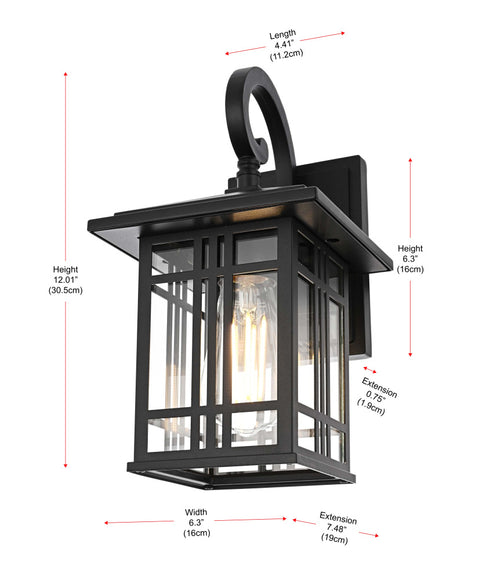 Elegant Lighting 1 Light Harley 12 inch Outdoor Wall sconce in Black in Black and Clear Finish Model: OD613W12BK