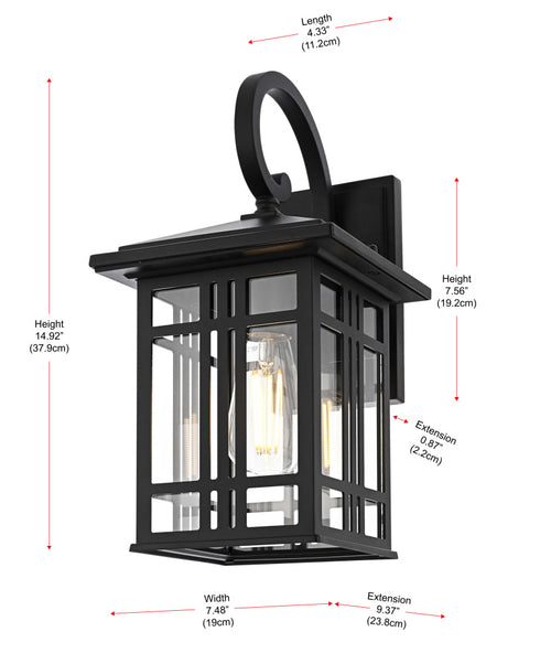 Elegant Lighting 1 Light Harley 14 inch Outdoor Wall sconce in Black in Black and Clear Finish Model: OD613W14BK