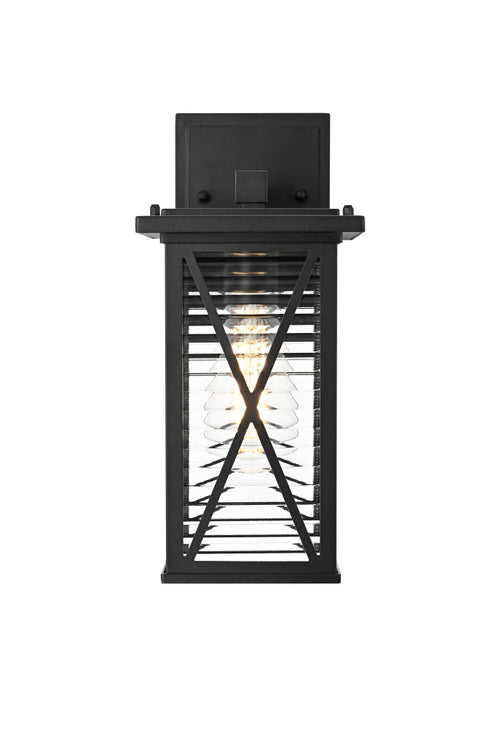 Elegant Lighting 1 Light Jada 12 inch Outdoor Wall sconce in Black in Black and Clear Finish Model: OD607W12BK