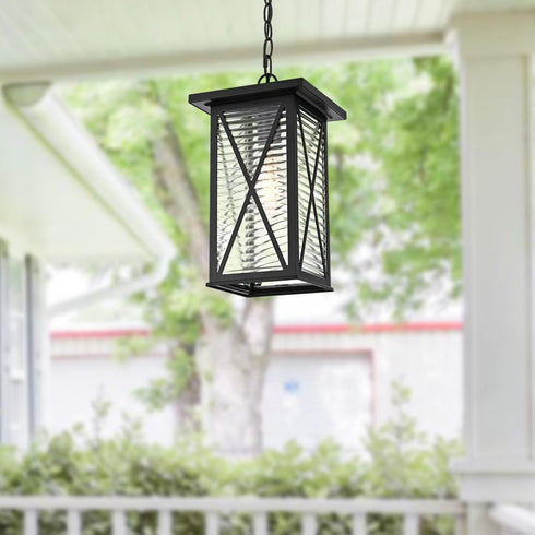 Elegant Lighting 1 Light Jada 14 inch Outdoor Pendant in Black in Black and Clear Finish Model: OD607H14BK