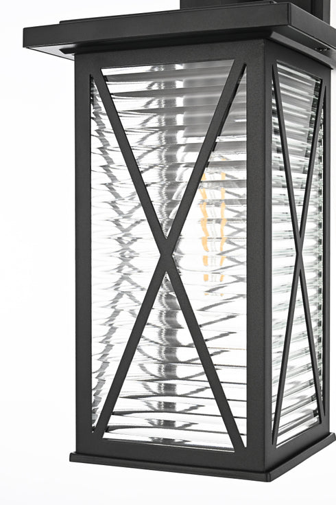 Elegant Lighting 1 Light Jada 15 inch Outdoor Wall sconce in Black in Black and Clear Finish Model: OD607W15BK