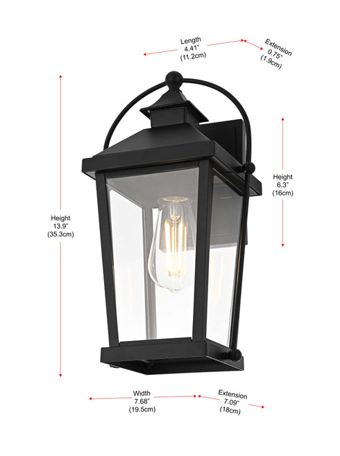 Elegant Lighting 1 Light Luz 14 inch Outdoor Wall sconce in Black in Black and Clear Finish Model: OD605W14BK