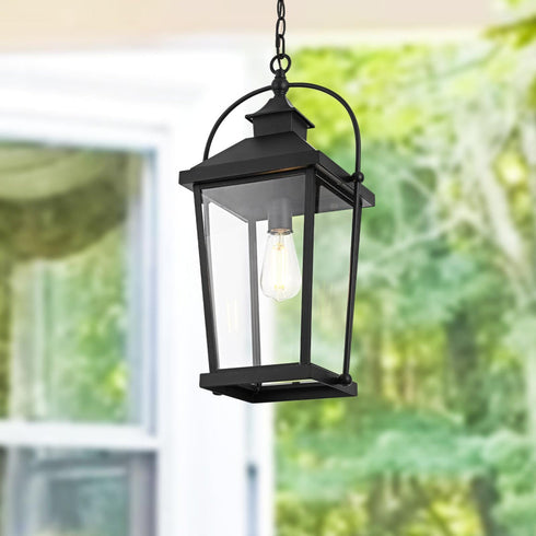 Elegant Lighting 1 Light Luz 21 inch Outdoor Pendant in Black in Black and Clear Finish Model: OD605H20BK