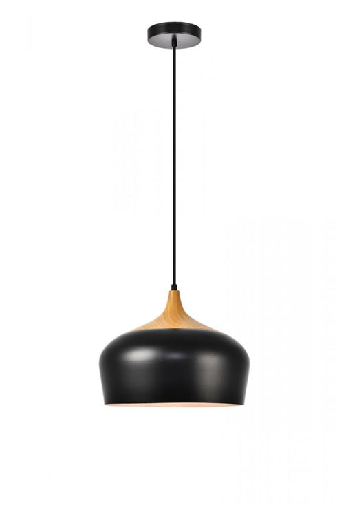 Elegant Lighting 1 Light Nora Collection Pendant D11.5 Inch H9 Inch Lt:1 Black and natural wood finish Model: LDPD2005