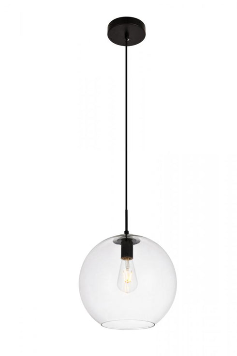 Elegant Lighting 1 Light Placido Collection Pendant D11.8 H11.4 Lt:1 in Black and Clear Finish Model: LDPD2114