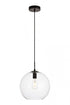 Elegant Lighting 1 Light Placido Collection Pendant D11.8 H11.4 Lt:1 in Black and Clear Finish Model: LDPD2114