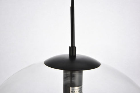 Elegant Lighting 1 Light Placido Collection Pendant D15.7 H16.5 Lt:1 in Black and Clear Finish Model: LDPD2112