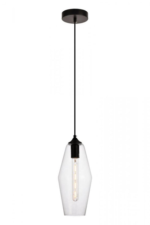 Elegant Lighting 1 Light Placido Collection Pendant D5.9 H14.2 Lt:1 in Black and Clear Finish Model: LDPD2119