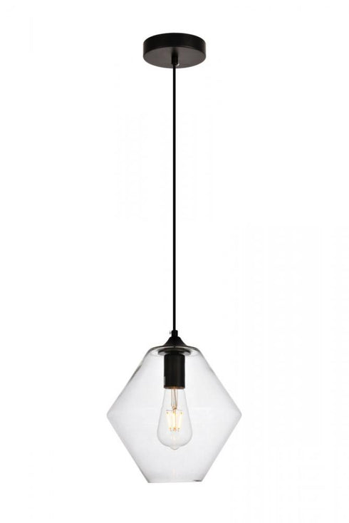 Elegant Lighting 1 Light Placido Collection Pendant D9.4 H10.8 Lt:1 in Black and Clear Finish Model: LDPD2115