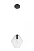 Elegant Lighting 1 Light Placido Collection Pendant D9.4 H10.8 Lt:1 in Black and Clear Finish Model: LDPD2115