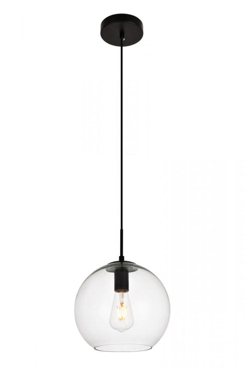 Elegant Lighting 1 Light Placido Collection Pendant D9.8 H9.8 Lt:1 in Black and Clear Finish Model: LDPD2113