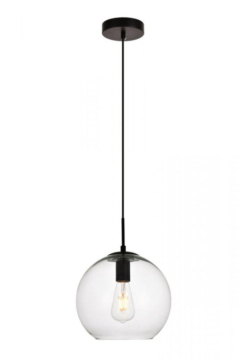 Elegant Lighting 1 Light Placido Collection Pendant D9.8 H9.8 Lt:1 in Black and Clear Finish Model: LDPD2113