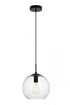 Elegant Lighting 1 Light Placido Collection Pendant D9.8 H9.8 Lt:1 in Black and Clear Finish Model: LDPD2113