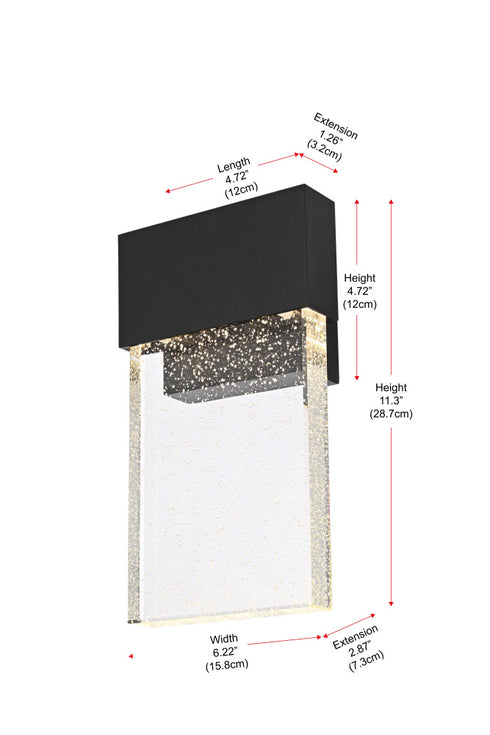 Elegant Lighting 1 Light Ronin 11 inch LED Outdoor Wall sconce in Black in Black and Clear Finish Model: OD603W11BK
