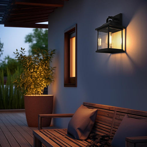 Elegant Lighting 1 Light Saul 13 inch Outdoor Wall sconce in Black in Black and Clear Finish Model: OD612W13BK